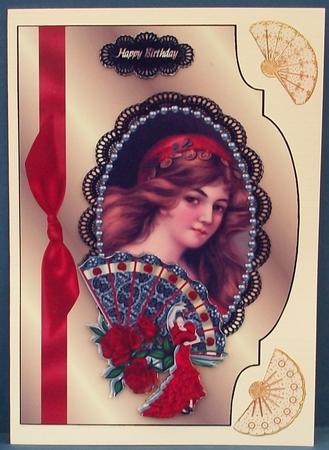 Gypsy Lady with Black Fan and Roses Qs by Cheryl French