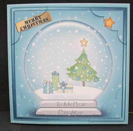 Xmas Tree Snowglobe 8 x 8 Scalloped Corner Topper by Cheryl French