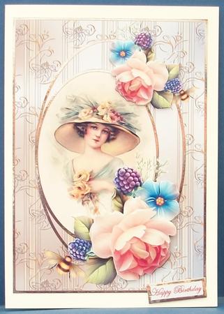 Vintage Lady with Peach Rose Card Front by Cheryl French