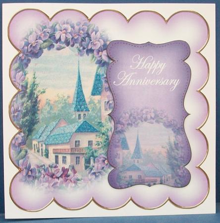 Lilac Lavender View Happy Anniversary 8in Scallop Topper by Cheryl French
