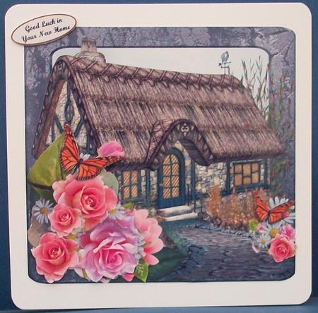 Coral & Pink Rose Cottage Card Topper with Decoupage by Cheryl French