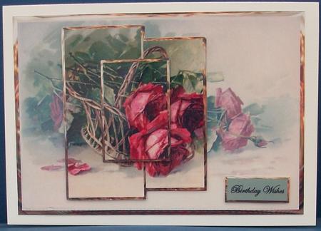 Red Roses in a Whicker Basket Card Front with Panel Toppers by Cheryl French