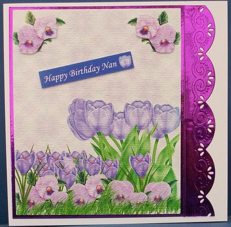 Lilac Pansy, Crocus and Tulip Card with Texture by Cheryl French