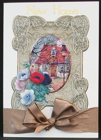 Red Roof Cottage and Poppies, Card with Topper by Cheryl French