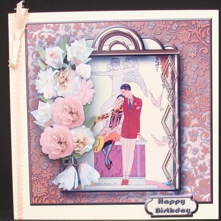 Art Deco Couple with Peach and Cream Flowers by Cheryl French