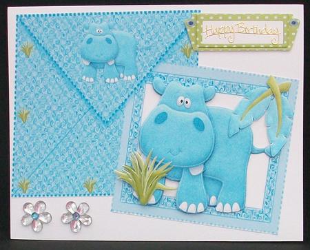 Cute Little Blue Hippo on Card and Envelope by Cheryl French
