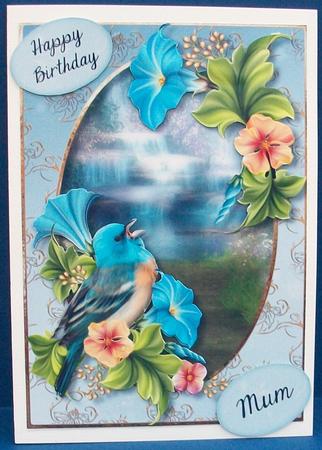 Beautiful Blue Bird at the Waterfall by Cheryl French