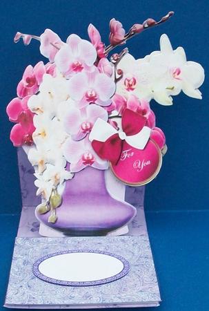Orchids Vase Easel Card & Envelope by Cheryl French