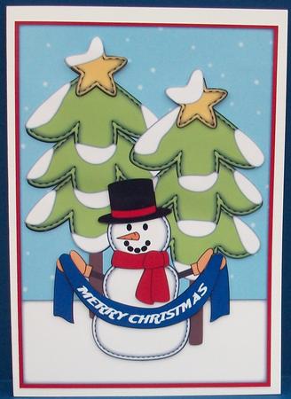 Snowman and Trees by Cheryl French