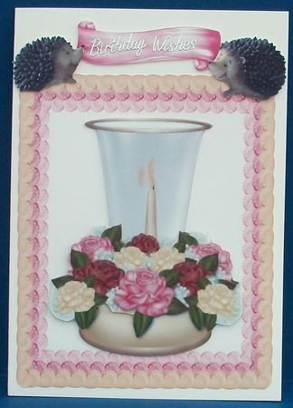 Roses with Candle and Little Hedggy's in Iced Shell Frame by Cheryl French