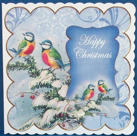 Bluetits Happy Christmas 8in Scallop Topper by Cheryl French