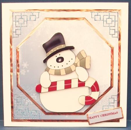 Candycane Snowman Card with Decoupage by Cheryl French