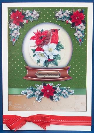 Christmas Robin and Poinsettias Snow Globe by Cheryl French