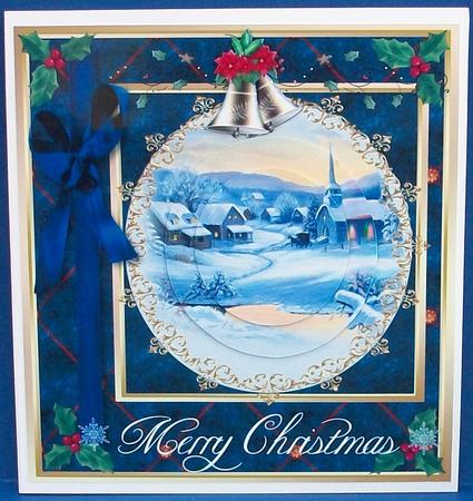 Beautiful Blue Christmas Card on Velvet and Gold by Cheryl French