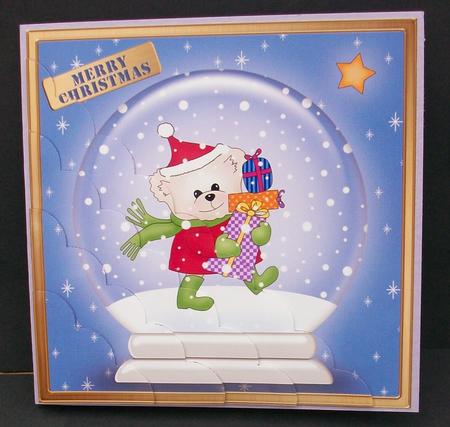 Teddy Xmas Snowglobe Scallop Corner Side Stacker by Cheryl French