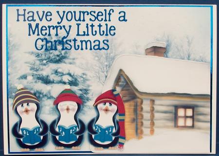 A Trio of Singing Penguins in Snowscene by Cheryl French