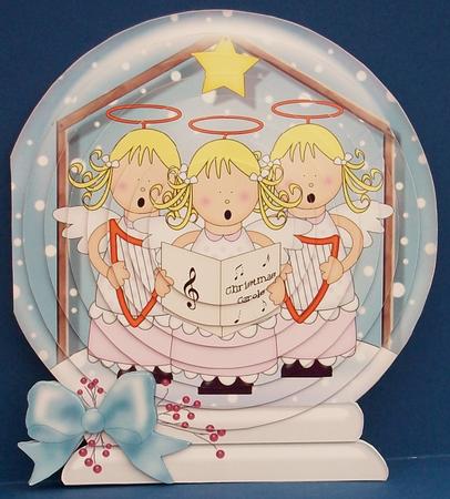 3D Xmas Christmas Angels Snowglobe Circle Pyramage Card by Cheryl French