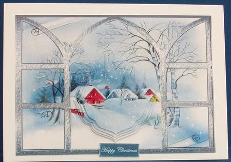 Village in the Moonlight Snow, View Through My Window by Cheryl French
