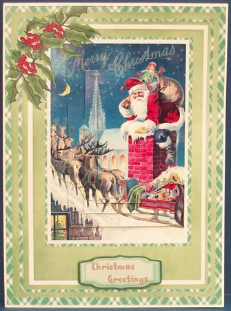 Lovely Vintage Santa and Reindeer 's on the Roof by Cheryl French