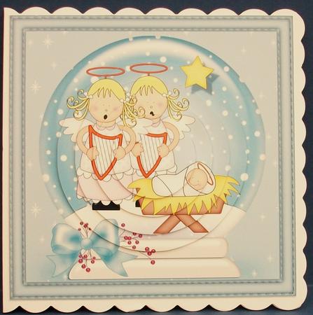 Xmas Nativity Snowglobe Angels & Crib Circle Pyramage by Cheryl French