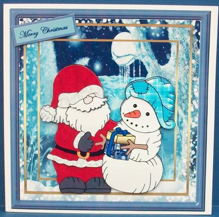 Santa's Gift to the Snowman Card with Decoupage by Cheryl French