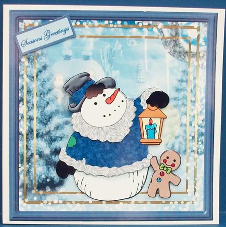 Snowman Lighting the Way Card Front by Cheryl French