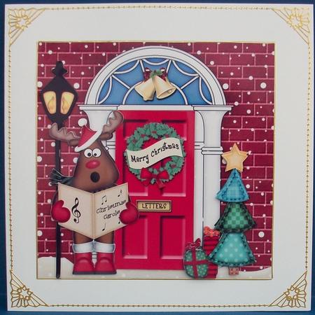 Singing Rudolph Christmas Door Quick Card & 3D Decoupage by Cheryl French