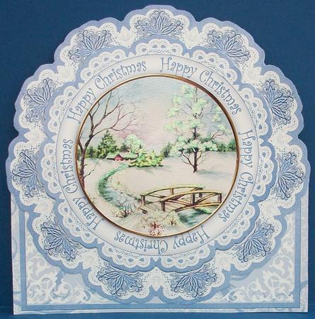 Blue Snowscene Happy Christmas Picture Doily C & E Kit by Cheryl French