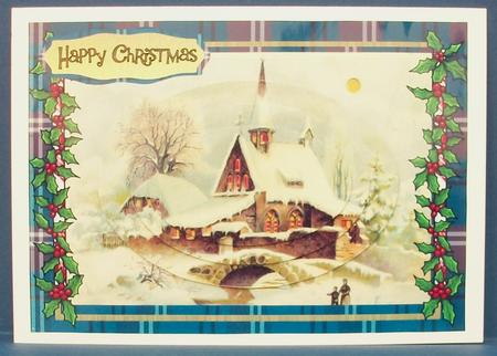 Lovely Christmas Scene on Blue Tartan , ( Pyramarge) by Cheryl French