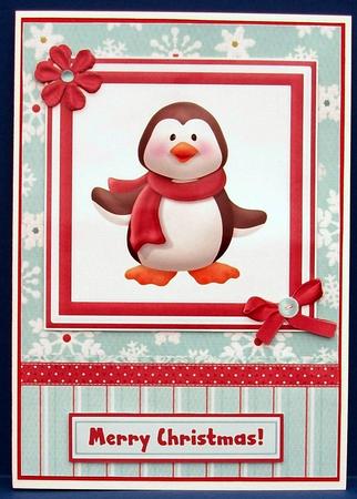 Penguin Christmas Card Front with Decoupage by Cheryl French