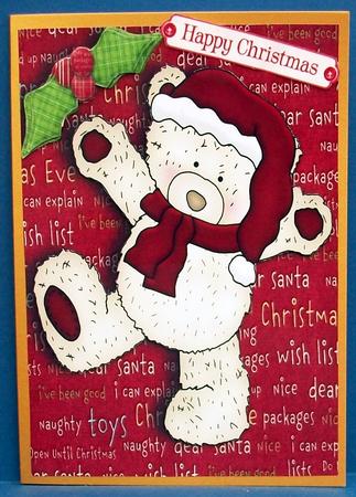 Cute Tatty Teddy with Dark Red Santa Hat by Cheryl French