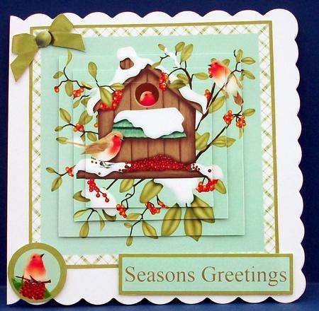 Christmas Robin House Pyramage Card by Cheryl French