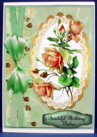 Lovely Roses on a Lace Scalloped Mat by Cheryl French