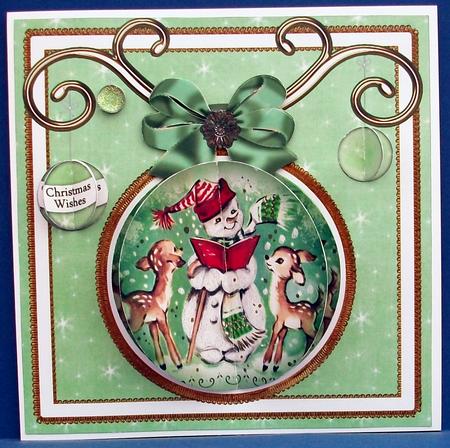 Snowman Reading 3D Bauble 8in Card Front Mini Kit by Cheryl French