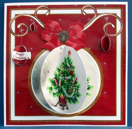 Elegant Tree Red 3D Bauble 8in Card Front Mini Kit by Cheryl French