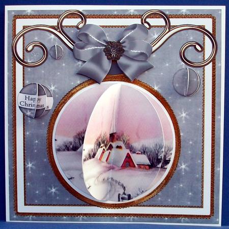 Snow Village Silver 3D Bauble 8in Card Front Mini Kit by Cheryl French