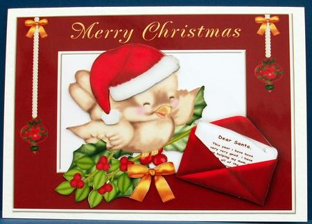 Cute Robin on Holly Branch with Letter to Santa by Cheryl French