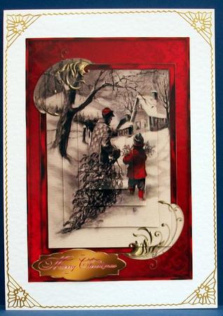 Bringing Home the Tree in Red Frame Pyramid Topper by Cheryl French