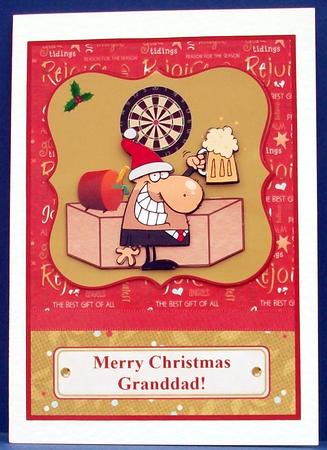 Merry Christmas Granddad Beer Man Card Front with Decoupage by Cheryl French