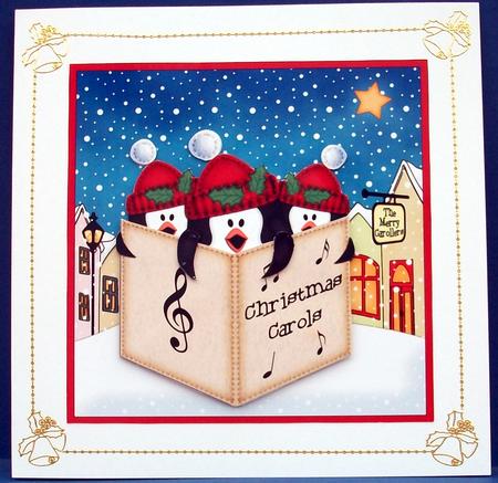 Singing Penguins Merry Carollers 3D Decoupage by Cheryl French