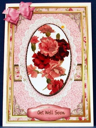 Lovely Carnations on Lace. by Cheryl French