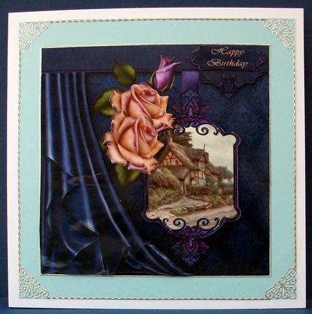 Country Cottage - Side Satin Draped Decoupage Card by Cheryl French