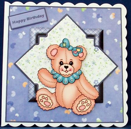 Bow Teddy Bear Card with Decoupage by Cheryl French