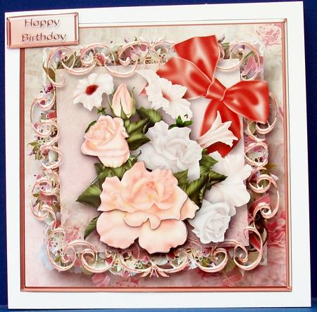 Peach and Cream Posy Decoupage Card Front by Cheryl French