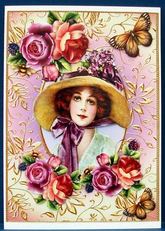 Vintage Lady in Bonnet in Summer Roses by Cheryl French