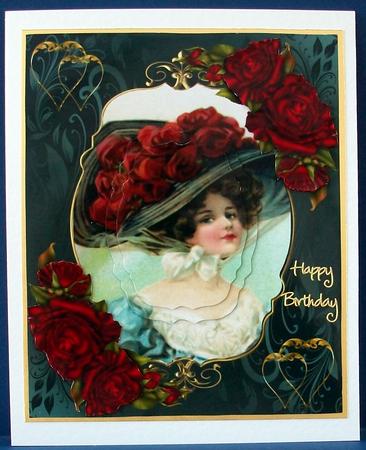 Red Rose Victorian Lady Pyramid Decoupage by Cheryl French