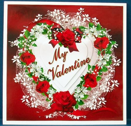 My Valentine Ribbon Heart with Roses Pyramid by Cheryl French
