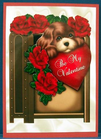 Valentine Puppy in Letterbox with Roses by Cheryl French