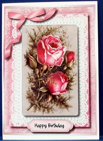 Beautiful Vintage Roses on Butterfly Lace  by Cheryl French