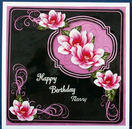 Cerise Blk Magnolia 8in Aperture Decoupage Cf Mini Kit by Cheryl French